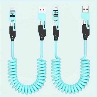 TEMU 2pcs-4in 1 Type-c/usb C To Type-c Fast Charging Charger Cable Usb Pd 27w For Iphone16/15/14/13/12/11 Huawei Retractable Usb Charger Cord Image