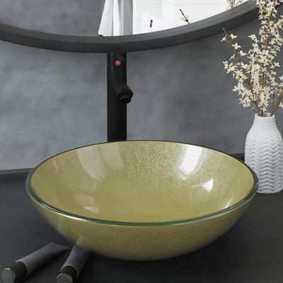 TEMU Bathroom Sink With Faucet And Drain Set Gold Tempered Glass Image