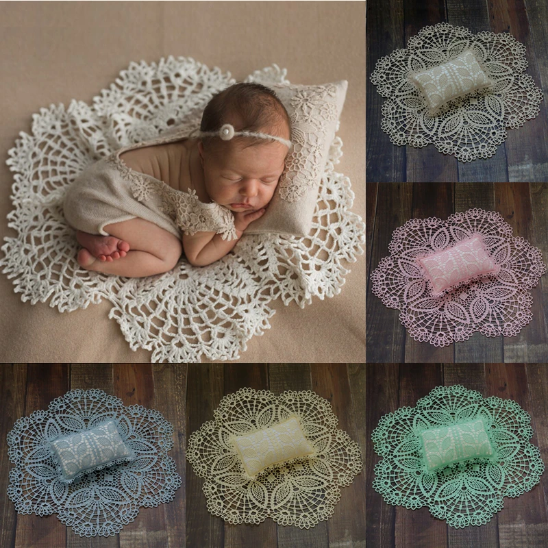 ️Newborn Photography Props Crochet Blanket+Pillow 2Pcs/set Baby Photo Accessories Studio Shoot Decoratio Cushion Fotografia