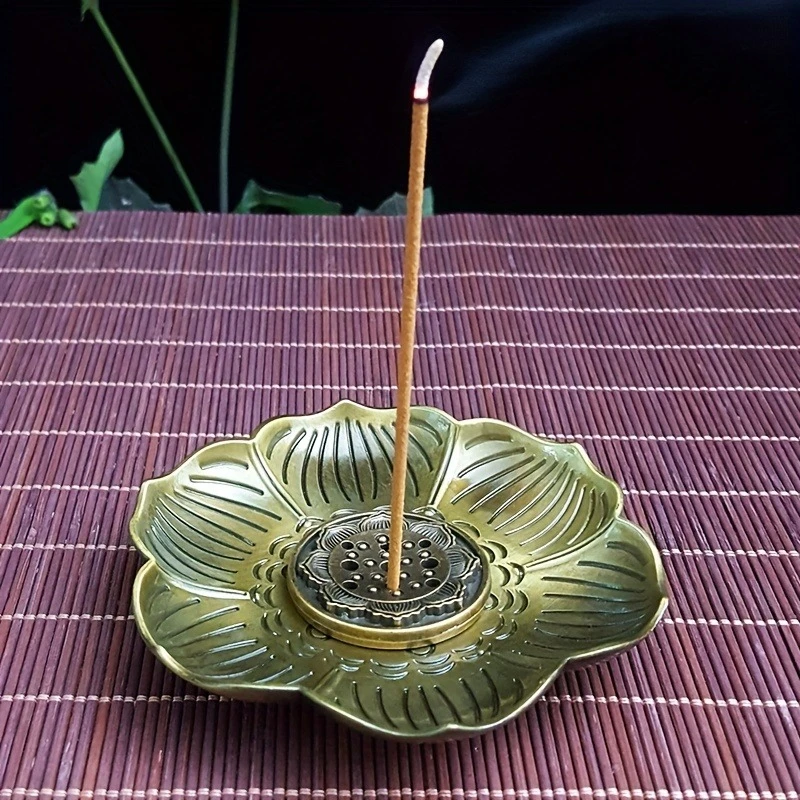 1 Stück, eleganter goldener Lotus-Räuchergefäß – Metallkegel und Räucherstäbchenhalter für Heimdekoration (ohne Räucherstäbchen)