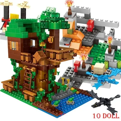 MINISO 1208PCS Bausteine Für Legoinglys Minecrafted Dorf Warhorse Stadt Baum Haus Wasserfall Pädagogisches Spielzeug Für Kinder Image