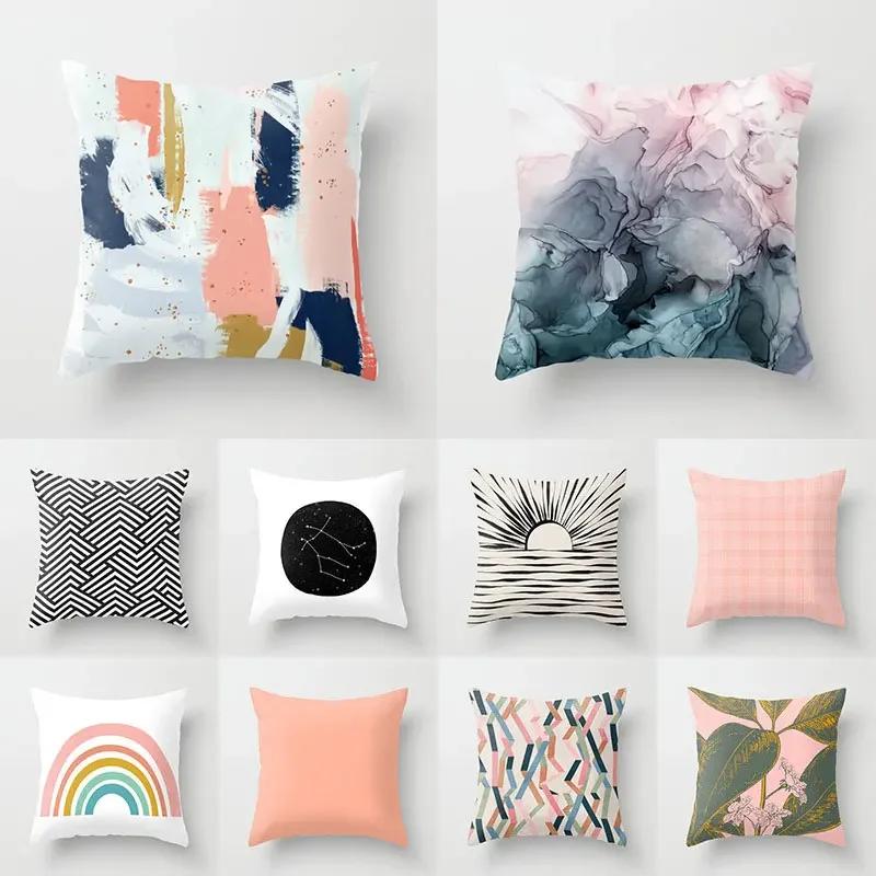 Rosa Kissenbezug Pfirsich Leder Kissenbezug Home Sofa Stuhl Dekor Abstrakt Geometrisch Moda