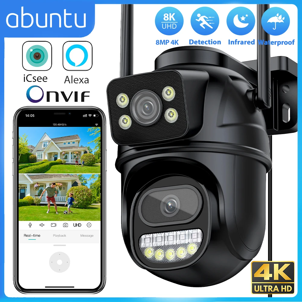 8MP 4K Dual Lens Wifi Kamera ICSEE Outdoor Überwachungskamera Menschliche Erkennung IR Nachtsicht H.265 Home Security Schutz Image