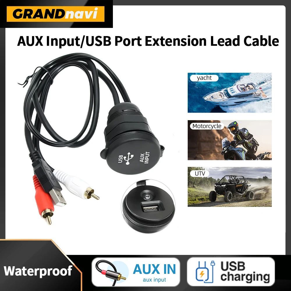 42 cm wasserdichtes AUX-Eingang, USB-Anschluss, Verlängerungskabel, 3,5 mm AUX-RCA-Kombination, Auto für Marine-Radio, Audio-Adapter, USB 3.0 Image
