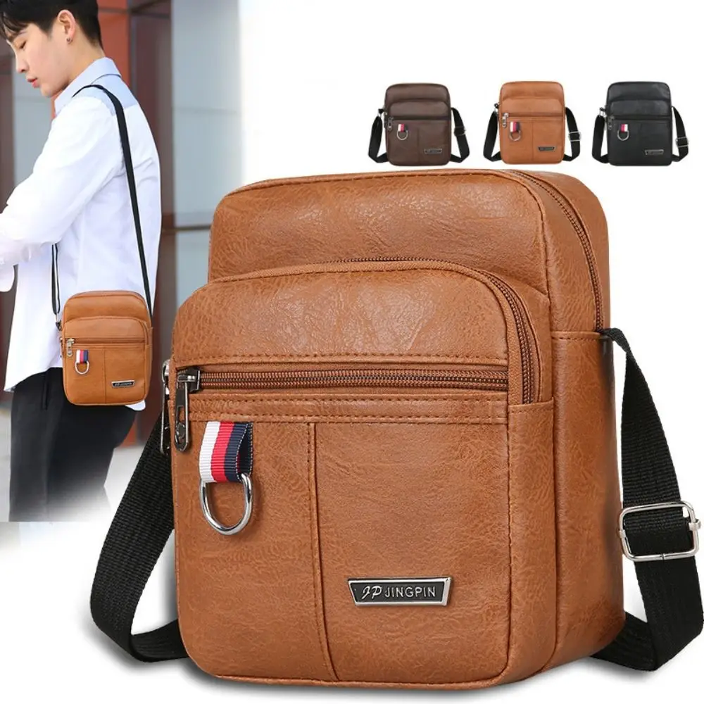 Fashion PU Leather Men's Bag Casual Brown Black Large Capacity Crossbody Bag Waterproof Shoulder Messenger Bags Men Image