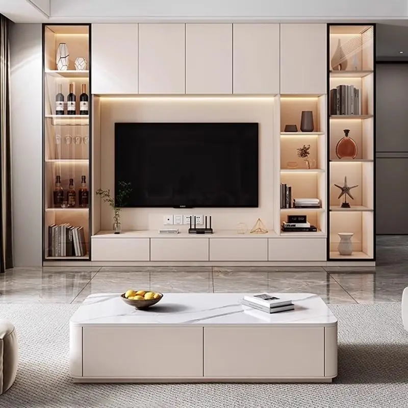 Wohnmöbel, Wohnzimmer, modernes, einzigartiges Design, dreistufiger TV-Schrank, TV-Schrank aus Holz für das Wohnzimmer, anpassbar Image