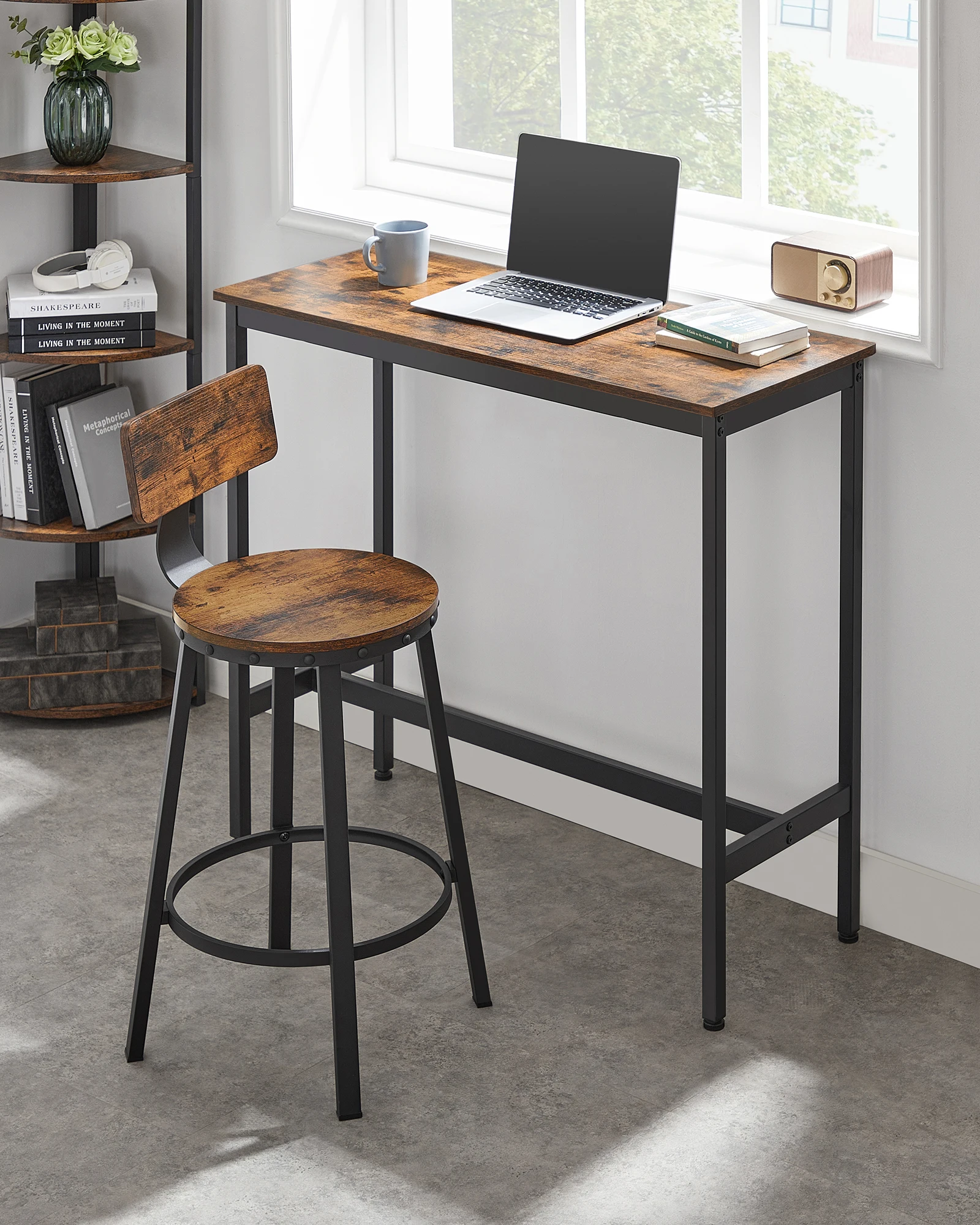 VASAGLE Bartisch mit 2 Barhockern Set, Stehtisch, Küchentisch hoch, Küchenstühle, Barstuhl, Küchenstuhl, Metallgestell