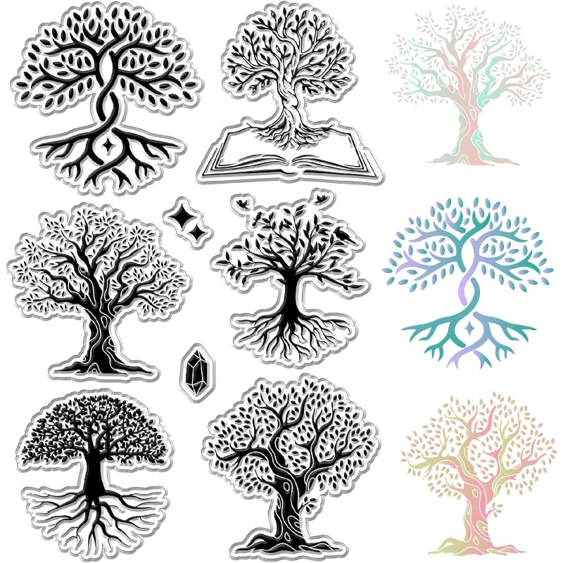 1Sheet Tree of Life Clear Stamps Plant Book Star Crystal Reusable Postmark Transparent Silicone Stamp Seals for DIY Scrapbooking