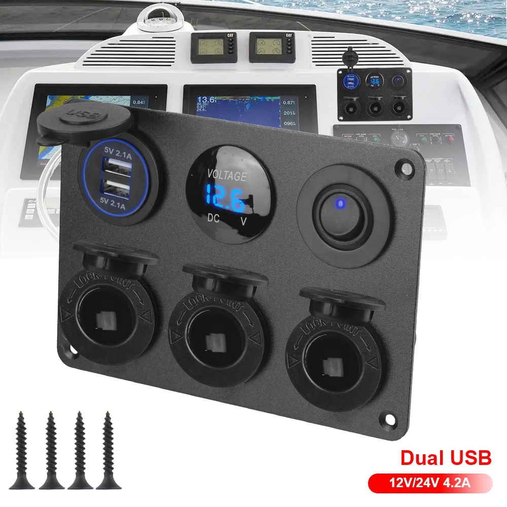 Multi Panel Zigarettenanzünder Steckdose Steckdose Dual USB Ladegerät 12V LED Voltmeter 4,2A für Auto Marine RV Kippschalter Image