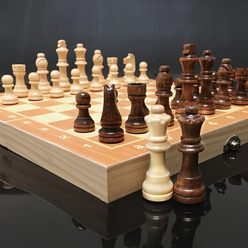 Set di scacchi in legno 3 in 1, gioco di scacchi di dama Backgammon, gioco da tavolo per scacchi di famiglia, 32 scacchi di legno di grandi dimensioni