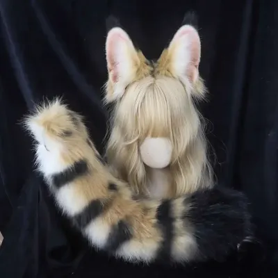 Benutzerdefinierte handgemachte Anime Beast Tier Leptailurus Serval Ohren Hairhoop Schwanz für Image