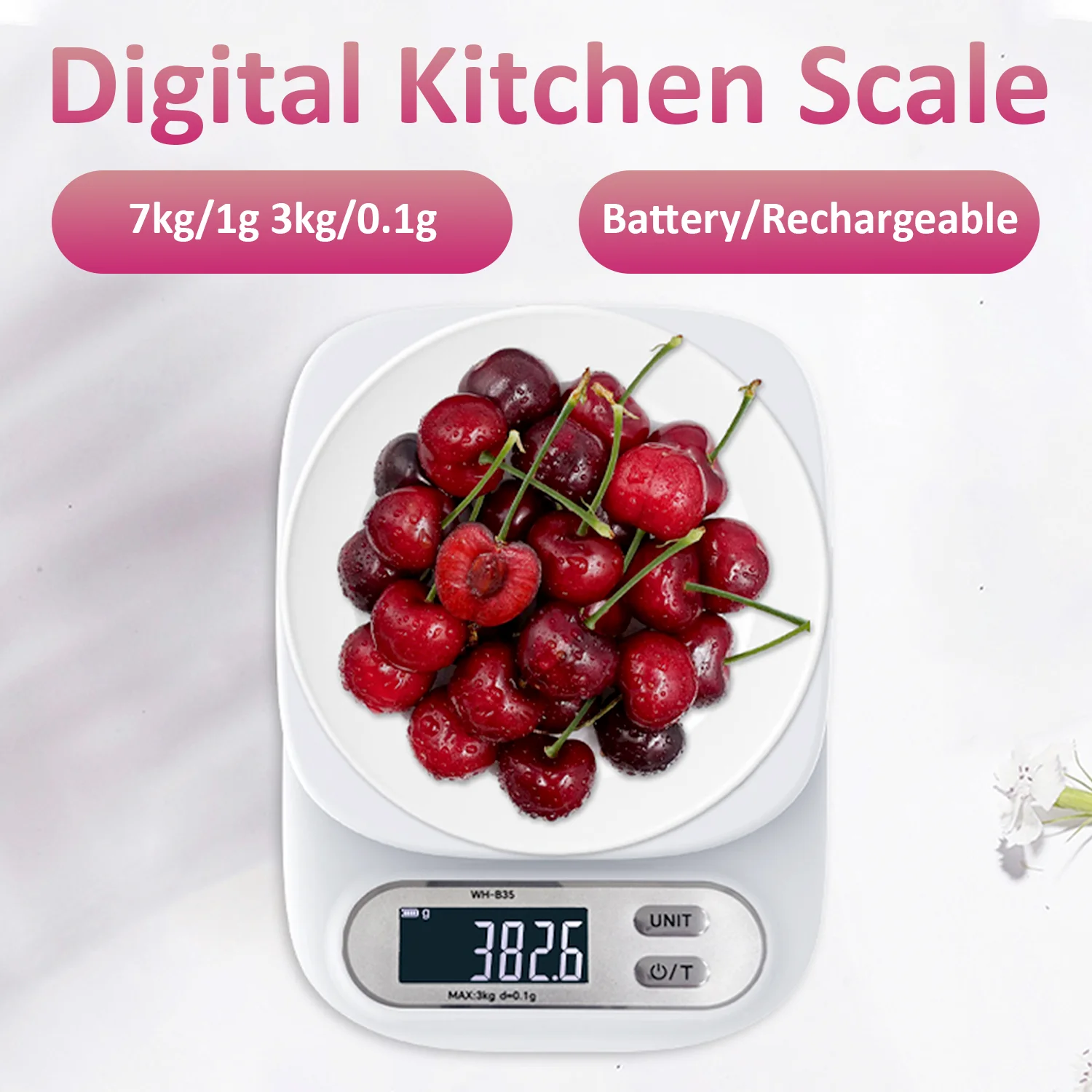 Digitale Küchenwaage, 7 kg/1 g, 3 kg/0,1 g, elektronische Waage mit LCD-Akku/wiederaufladbare Lebensmittelwaage, Waage, Backwerkzeuge Image