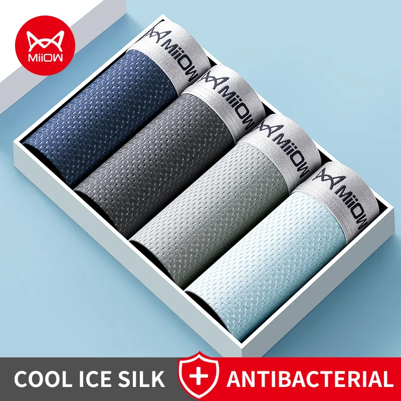 MiiOW 4Pcs Eis Seide männer Boxershorts Atmungsaktive Mesh Herren Unterhose Boxer 7A Antibakterielle Schritt Mann Herren Höschen unterwäsche Image