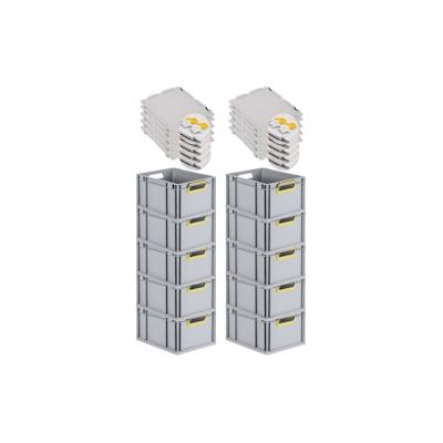 PROREGAL 10x Eurobox NextGen Color mit Scharnierdeckel & Verschlüssen | HxBxT 22x30x40cm | 20 Liter | Griffe gelb offen | Glatter Boden Image