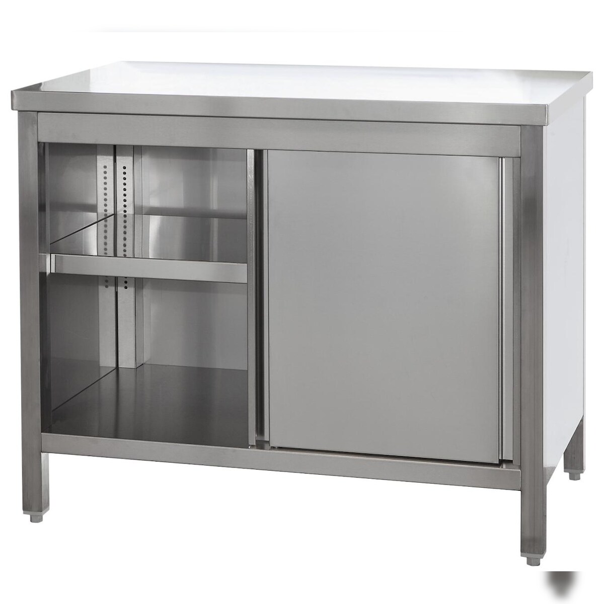 A&S Gastro Edelstahl Arbeitsschrank mit Türen und höhenverstellbaren Zwischenboden | Bautiefe 600mm | AISI 304 Image
