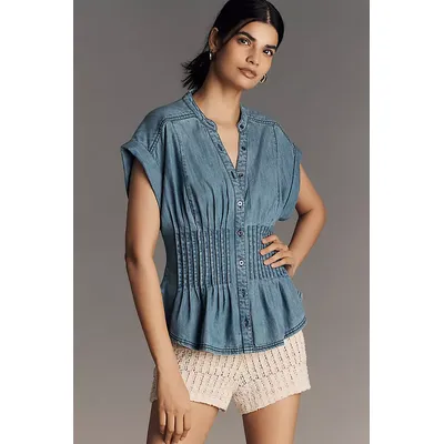 Pilcro Short-Sleeve Pleated Corset Blouse