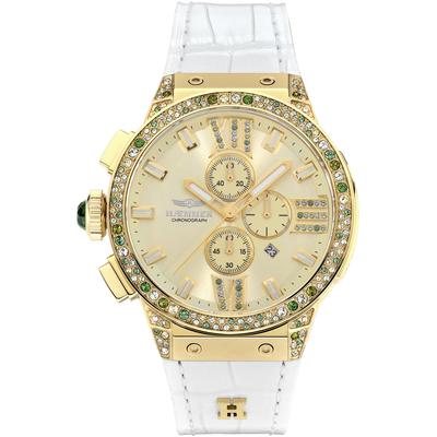 Chronograph HAEMMER GERMANY "EMINENT", weiß, gelbgoldfarben, Armbanduhren, Damen, Quarzuhr, Damenuhr, Datum, Stoppfunktion, Saphirglas, Lederarmband Image