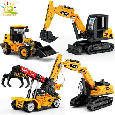 Huiqibao 4 teile/satz Engineering LKW Modellbau stein Bagger Bohren Auto Stadt Bau Moc Ziegel Set für Kinder Kind Image