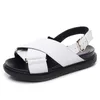ANNYMOLI Gladiator Schuhe Frauen Aus Echtem Leder Sandalen Flache Schnalle Sandalen Runde Kappe Kuh Leder Damen Schuhe Sommer Schwarz