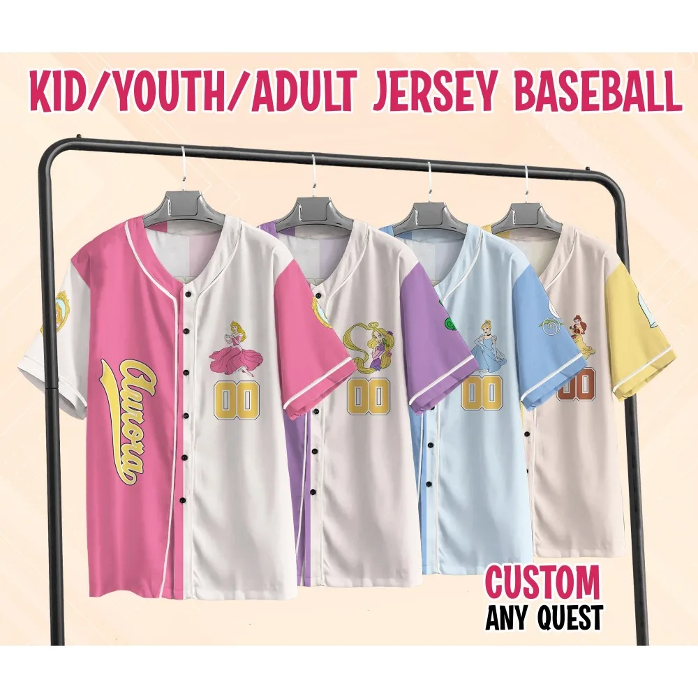 Benutzerdefinierte Disney Princess Baseball Jersey Kollektion Custom Kid Jugend Erwachsene Shirt Prinzessin Baseball Shirts Retro Chemise Homme Image