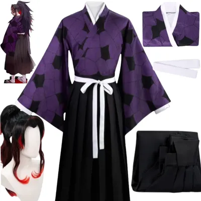 Kokushibo Cosplay Kostüme Anime Demon Slayer Japanischer Anime Comicon Perücke Anime Expo a Walking Spoiler Schwarzes Haar Rote Schüler Image