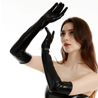 Frauen Sexy Elastische Glänzende Wet Look Satin Lange Handschuhe Elegante Oper Tanz Cosplay Abend Image