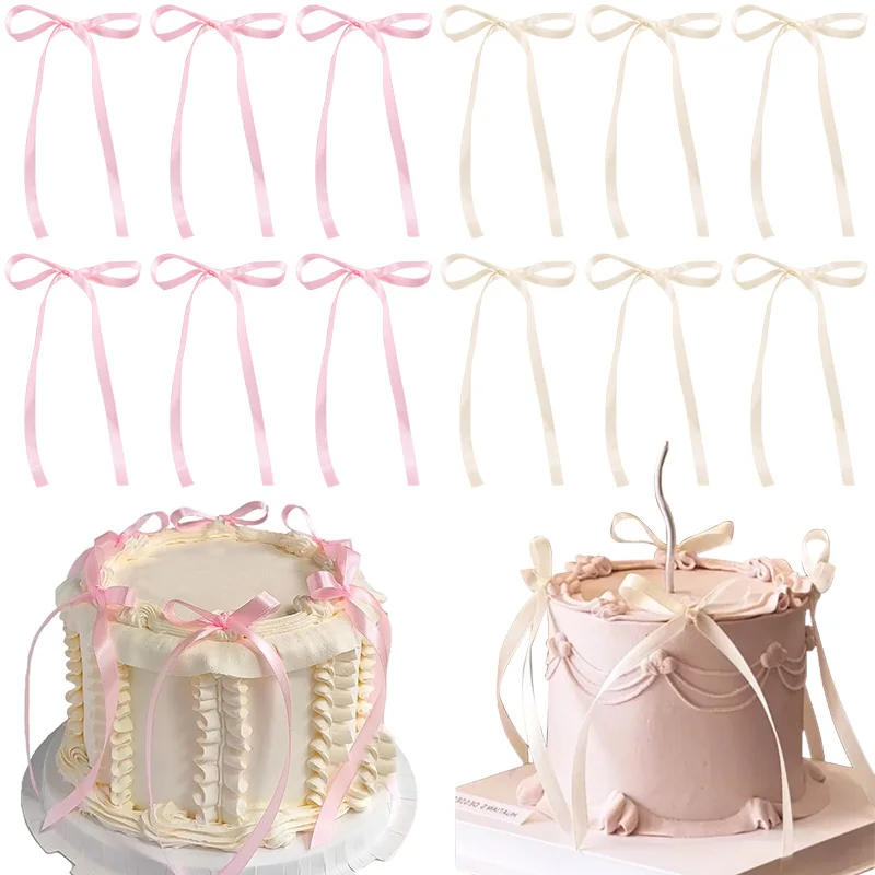 10/20Pcs Rot Rosa Schleife Kuchen Dekoration Bowknot Band Kuchen Topper Kinder Mädchen Geburtstag Partei Liefert Hochzeit Kuchen decor Weihnachten