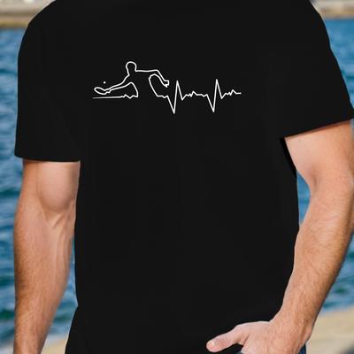 TEMU Playing Table Tennis Ekg Print Men's Crew Neck Short Sleeve Tees, Breathable Polyester Fabric T-shirt, Casual Comfortable Top For Summer Image