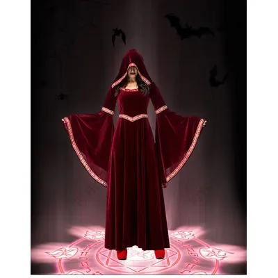 2025 Deluxe Damen Mittelalter Cosplay Vampir Halloween Kostüme Erwachsene Gothic Hoodie Hexe Langes Image