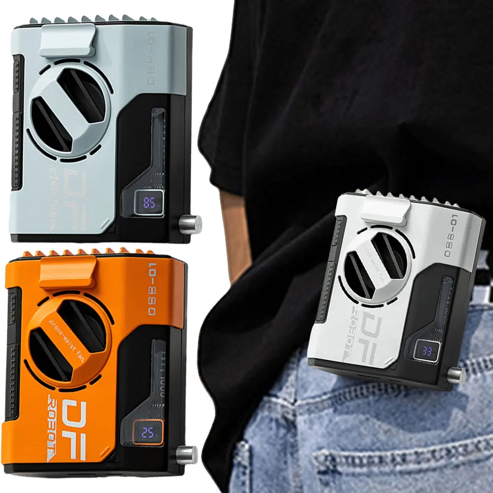 Tragbarer Taillen ventilator wiederauf ladbar 5 Geschwindigkeiten tragbarer Gürtel ventilator LED Digital anzeige 5000/10000mah für Outdoor-Baustellen klettern Wandern Image