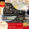Männer Vulkanisierte Schuhe Klassische Superstar High Top Leinwand Schuhe Gothic Schädel Druck