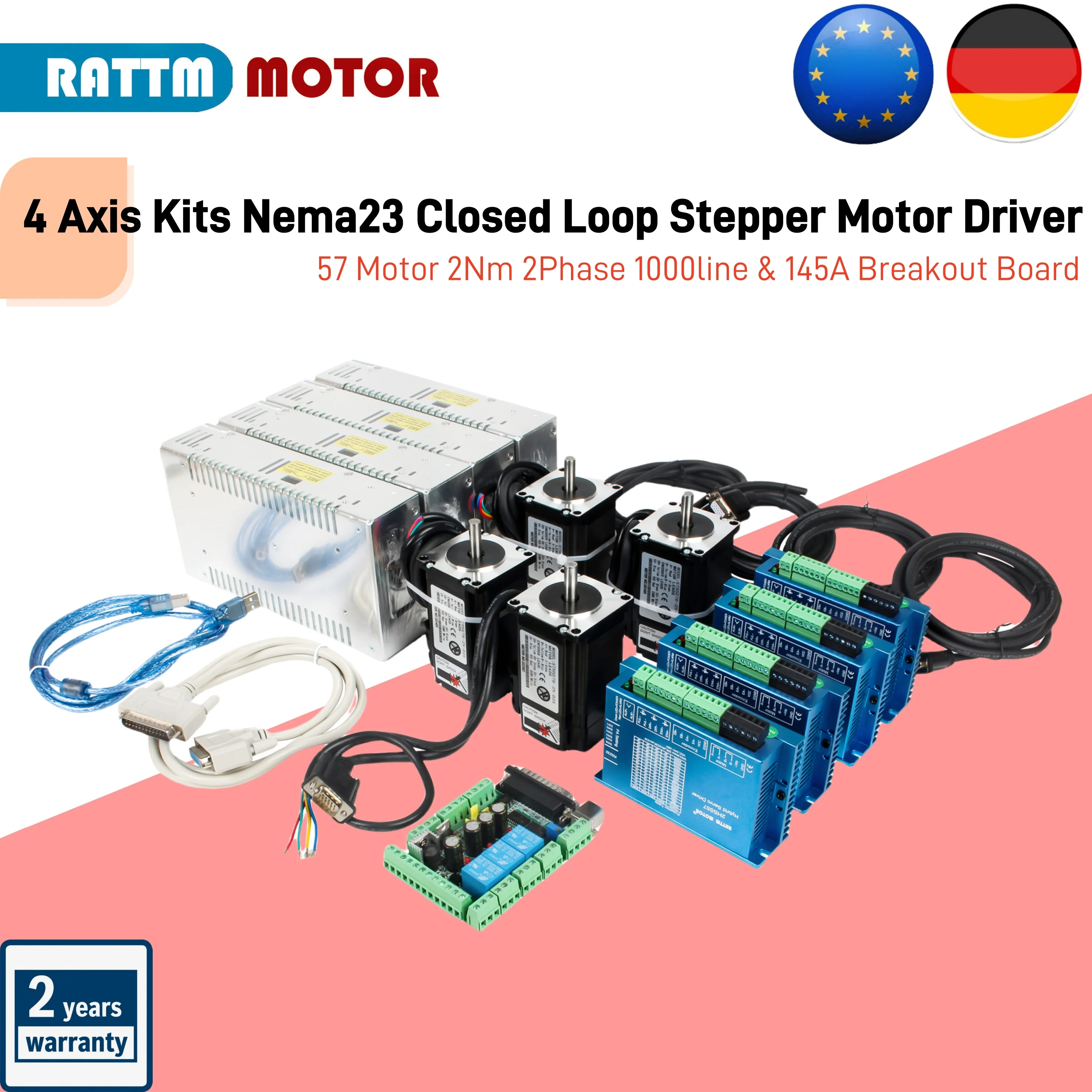 【EU-Lager】 4-Achsen-Kits Nema23 Closed Loop Schrittmotorantrieb Hybird Encoder 57 Motor 2 Nm 2 Phase 1000 Line MACH3 LPT-Portplatine Image