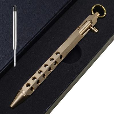 TEMU 1pc Brass Six-edge Bolt Metal Ballpoint Pen Neutral Pen, Men's High-grade Retro Gifts. Portable Hollow Carving Press Type Medium Oil Pen, 0.7mm Black Filled Image