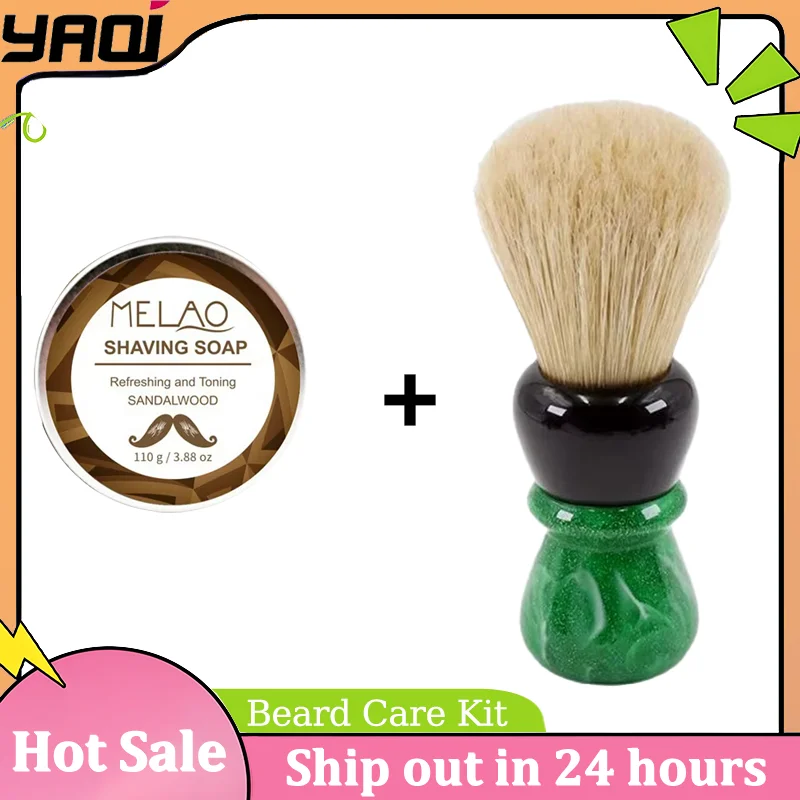 YAQI Green Viper 24 mm Rasierpinsel mit Wildschweinborsten und Sandelholz-Seifen-Set, professionelle Reise-Bartpflege, Geschenk für Männer Image