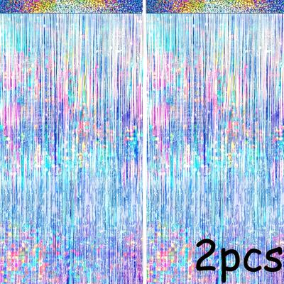 TEMU 2pcs Long 2m, Wide 1m Silvery Glitter Background, Suitable For Birthday, 70s 80s 90s Theme Disco Party, Bachelor Party, Hawaiian Party, Mermaid Party, Ocean Theme Party, Rainbow Party Decorations Image