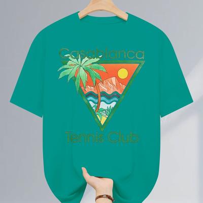 TEMU Men's Summer Casual Short Sleeve T-shirt - Breathable Round Neck Tee With Graphic Print, Lettering, Machine Washable For Casual Attire, Leisure Clothing, Resort Style Shirt Image