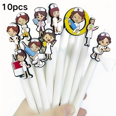 TEMU 6/10pcs Nurse Theme Ballpoint Pens - Soft Glue, Pvc, Round Ballpoint, Student Signature Gel , Smooth Writing Experience, Medical Professionals Image