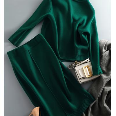 TEMU New Autumn And Winter Stylish Commuting Casual Slim-fit High-neck Outfit Featuring A Semi-high Neck Sweater With A Skirt In A Two-piece Set. Image