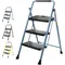 3 Step Ladder, Heavy Duty Foldable Step Stool, Portable Steel Folding Stool for Household Garage Storage (Blue)