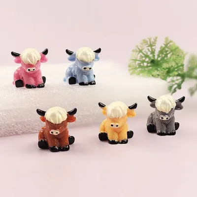 5/10Pcs Mini Resin Highland Cow Miniatures, Cute Animal Figurines for Fairy Garden Ornament, Micro Landscape DIY Supplies