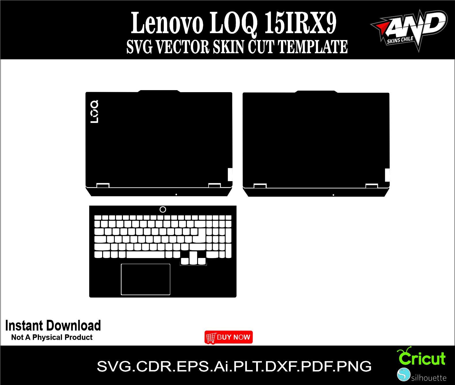 Lenovo LOQ 15IRX9 skin modello vettoriale skin layout skin fustelle file svg skin Cricut Silhouette Eps modello di taglio Lenovo LOQ 15IRX9 SVG