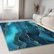 Area Rugs 160 x 230 cm Machine Washable low Pile carpet, Non-Slip Backing Marble Style Non-Shedding carpet, Watercolor Cyan Wave Texture Rugs for Living Room Bedroom Kitchen