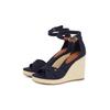 High-Heel-Sandalette TOMMY HILFIGER "FLAG HIGH WEDGE ESPAD CRISSCROSS", Damen, Gr. 35, blau (dunkelblau), Baumwolle, modisch, Schuhe, Riemchensandale, Sommerschuh, Keilsandalette, verstellbarer Schnalle
