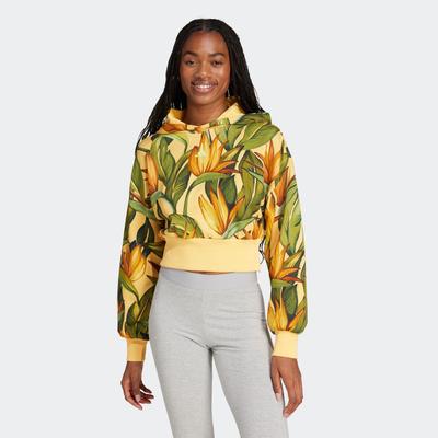 Kapuzensweatshirt ADIDAS SPORTSWEAR "FARM HOODIE", Damen, Gr. XS, semi spark, bold gold, semi flash grün, Obermaterial: 100% Baumwolle, sportlich, Rundhals, Sweatshirts Image