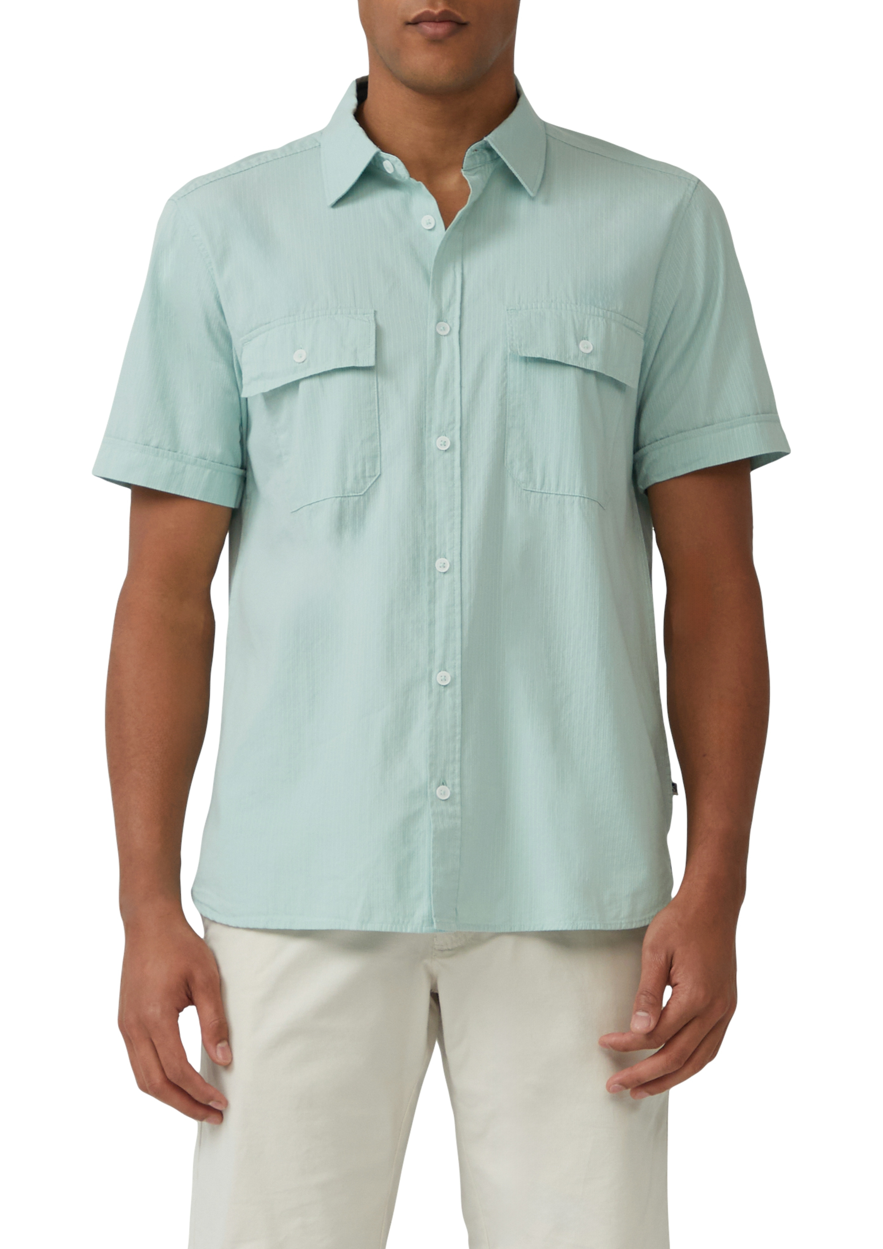 Kurzarmhemd S.OLIVER, Herren, Gr. XL, N-Gr, grün (ocean grün), Web, Obermaterial: 100% Baumwolle, unifarben, normal hüftbedeckend, Rundhals, Hemden, mit Brusttaschen