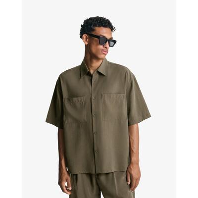 Bershka Short Sleeve Boxy Fit Shirt Men L Khaki