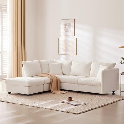 Sectional Sofa With Vertical Stripes,2 Pillows,5-Seat Couch With Convertible Ottoman,Various Combinations,L-Shap