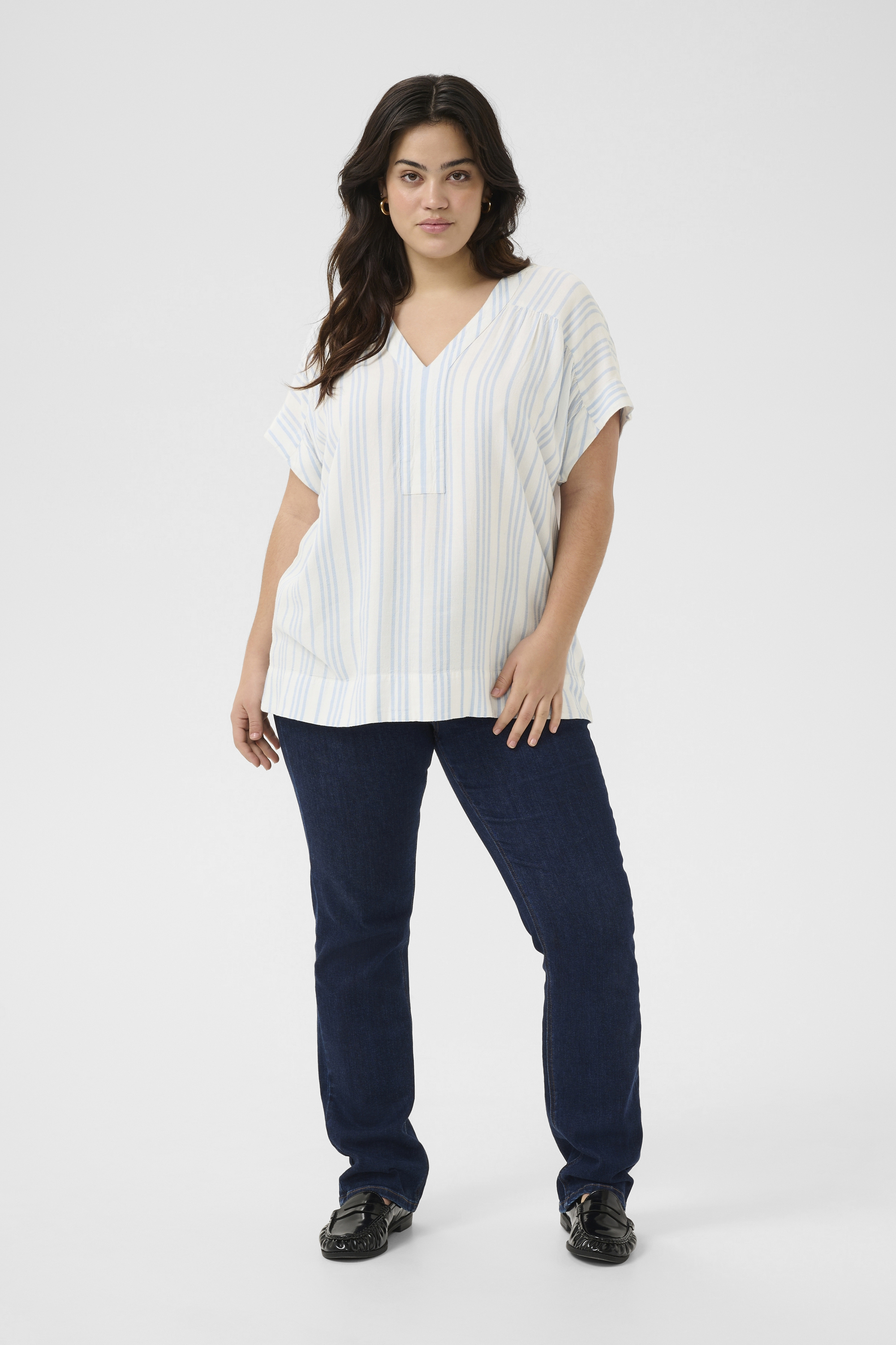 Kurzarm-Bluse Loose fit Chalk/Soft Chambray Stripe white blue Image