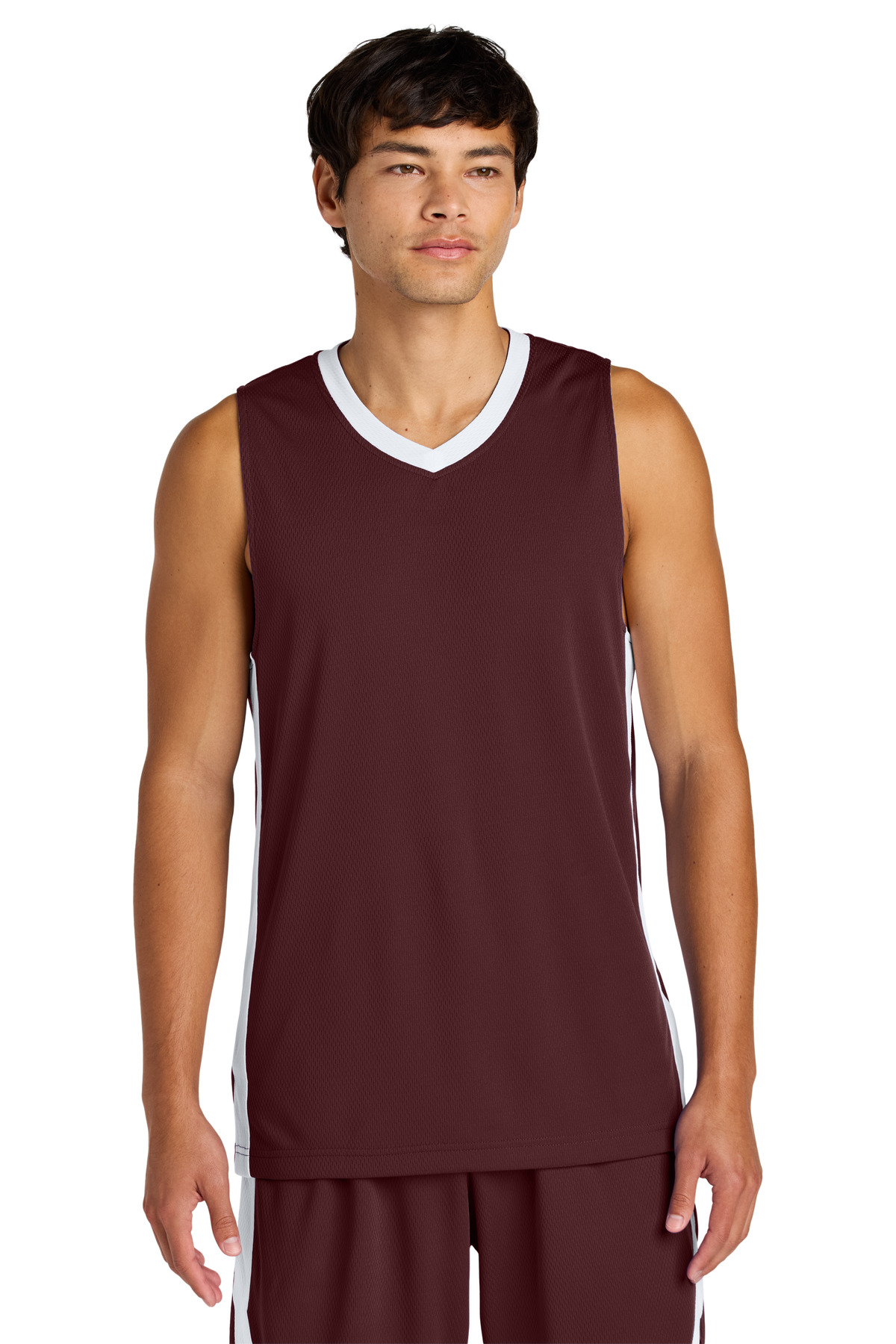 Sport-Tek ST900 Athletic Rival Basketball Rev Jersey T-Shirt in Maroon/White size XS | Polyester