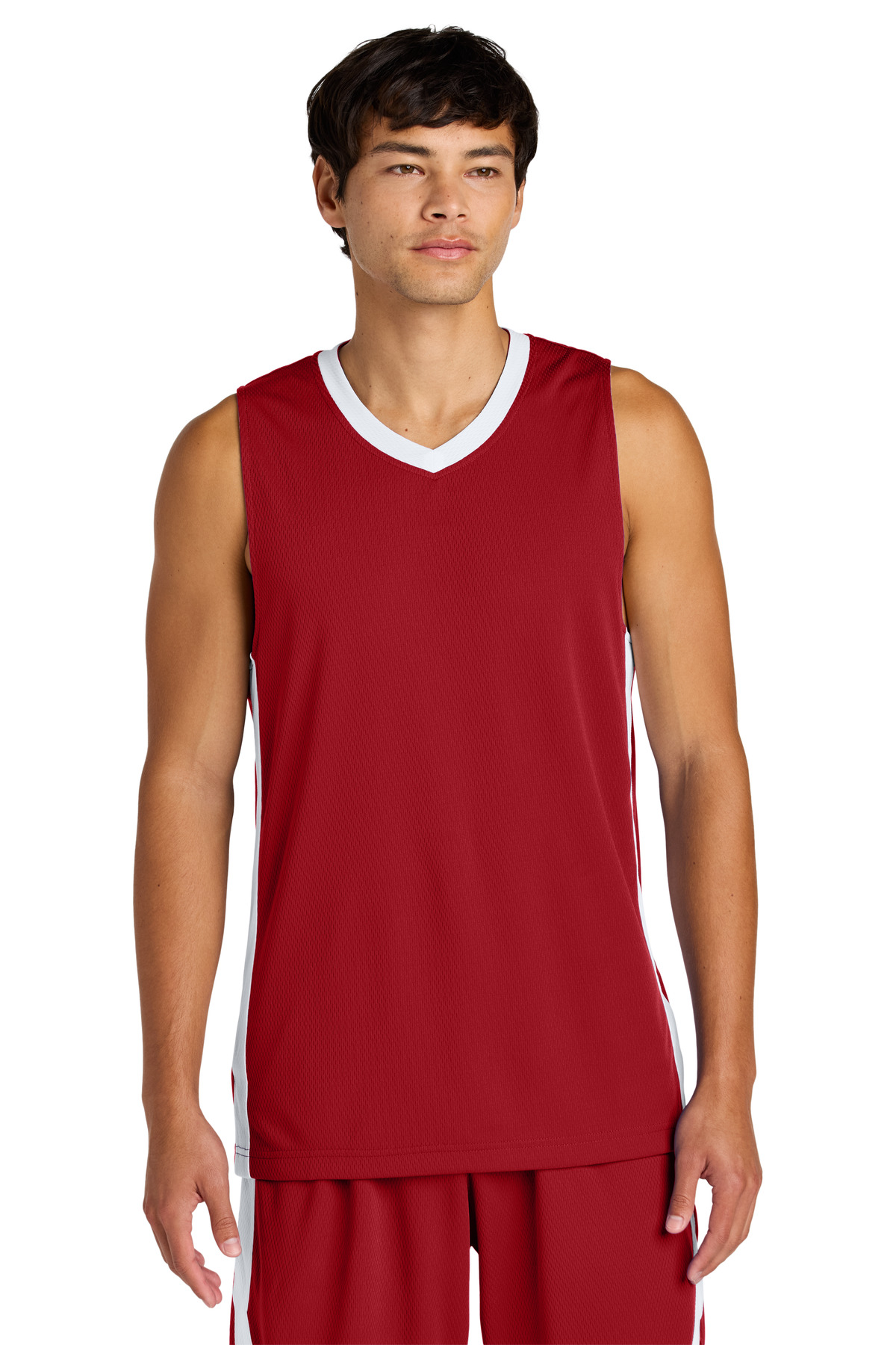Sport-Tek ST900 Athletic Rival Basketball Rev Jersey T-Shirt in Deep Red/White size 2XL | Polyester